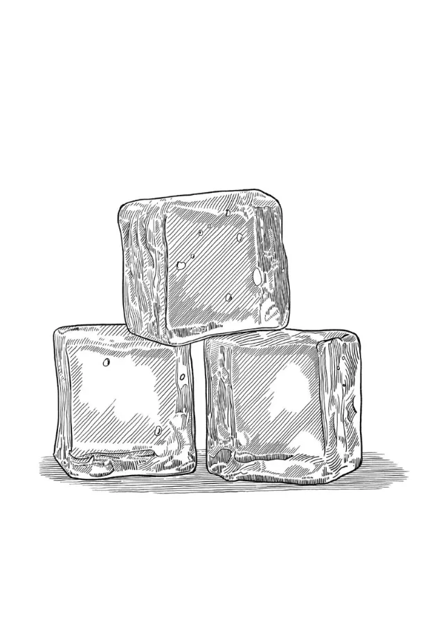 Ice cubes black and white illustration 