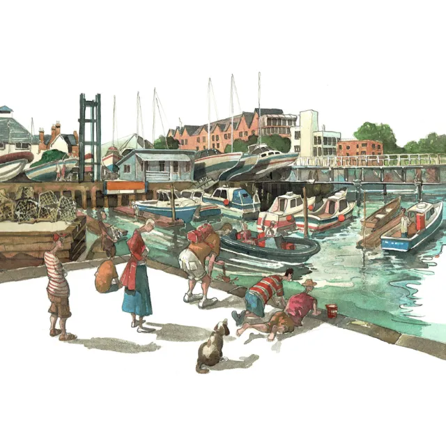 Lymington harbor oil painting