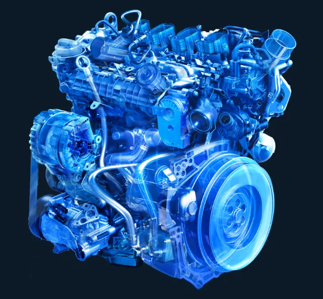 Detailed 3D blue car engine model by RIVE GAUCHE