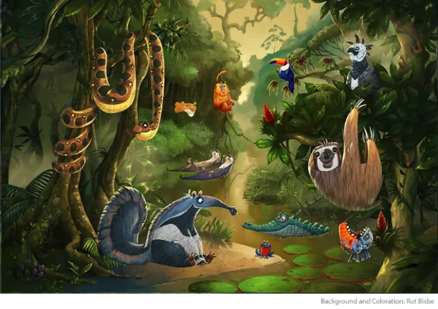 cartoon animals in forest