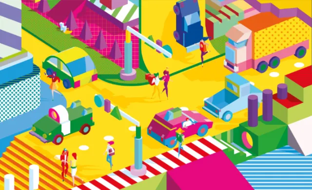 Vector art of colorful street  