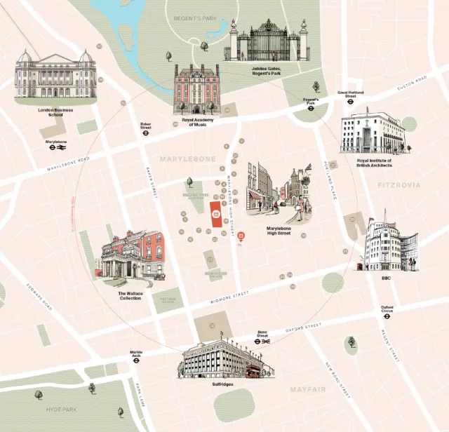 Famous places in London map design by Mike Hall