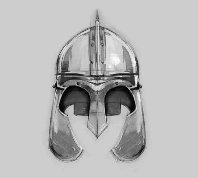 Monochrome medieval steel helmet illustration by Timo Müller