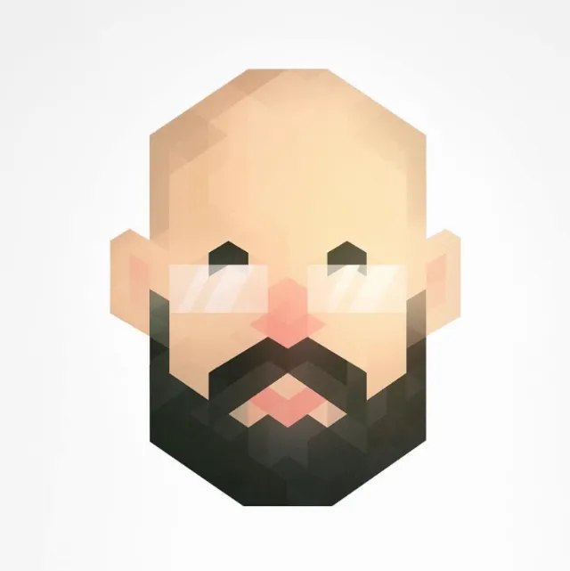 Geometric portrait of a bald man with a beard by Rino Pelli