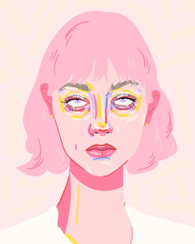 Portrait illustration of a girl rolling her eyes