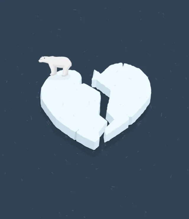 Polar bear on broken ice floe in dark water by Samy Löwe
