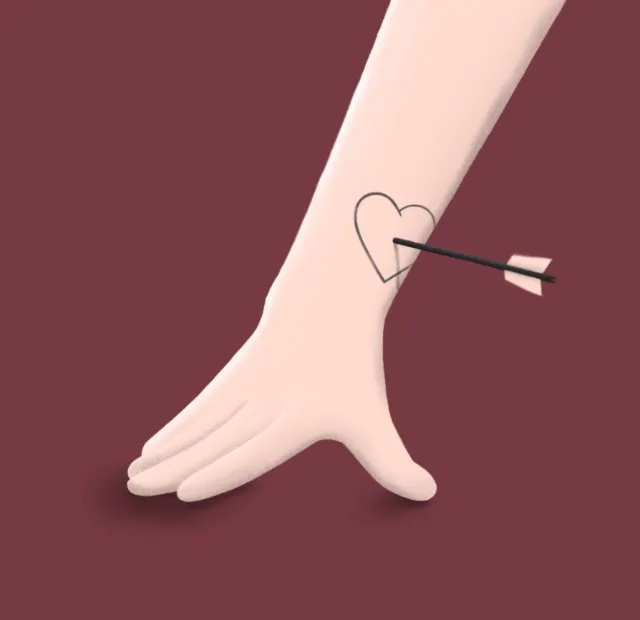 Graphic hand arrow in love shape
