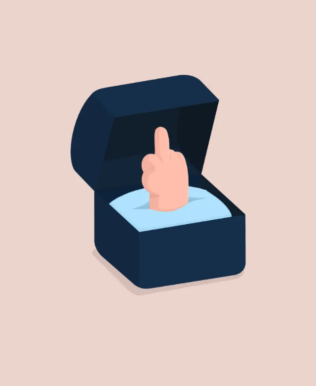 Illustration of middle finger gesture inside a jewelry box by Samy Löwe