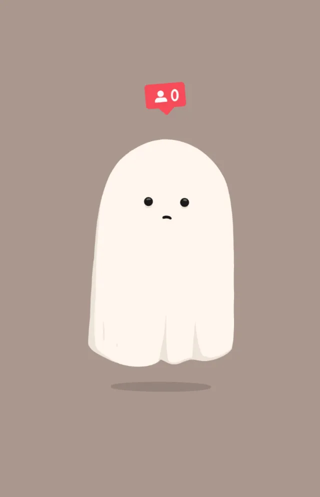 Illustration of a sad ghost with zero social media likes by Samy Löwe