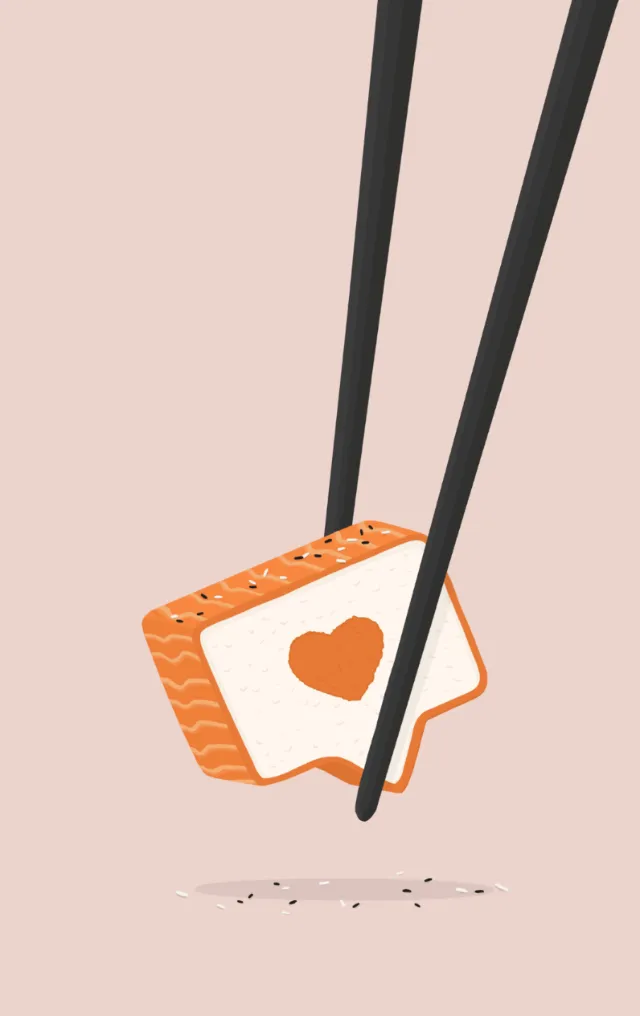 Instagram like icon with heart held by chopsticks by Samy Löwe