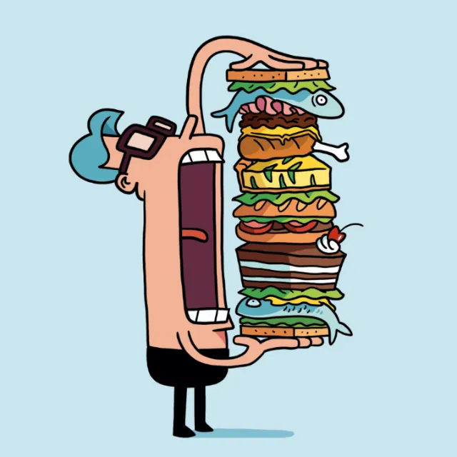 Graphic man with big burger
