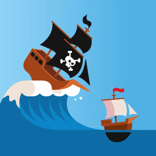 Graphic pirate ship on high wave