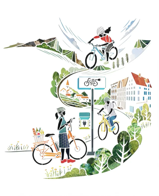 Illustration of electric bikes for Greenup Magazine