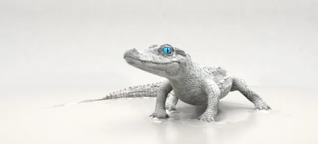 White crocodile sculpture with blue eyes by RIVE GAUCHE