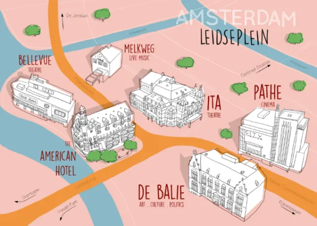 Location of Amsterdam's Theater District in a Map