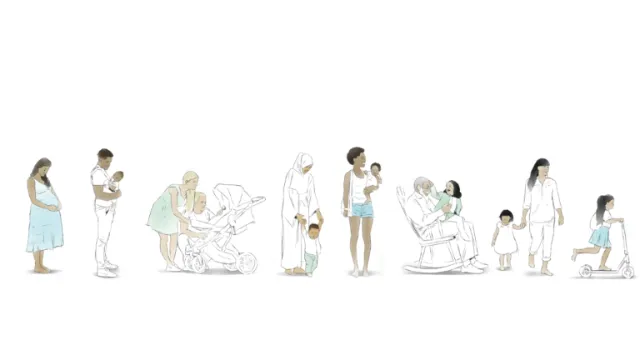 Illustration of women and children at various life stages by Timo Müller