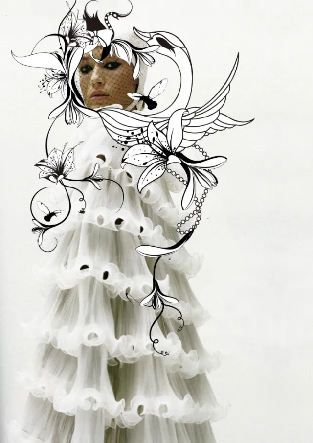 Fashion model with flowers art