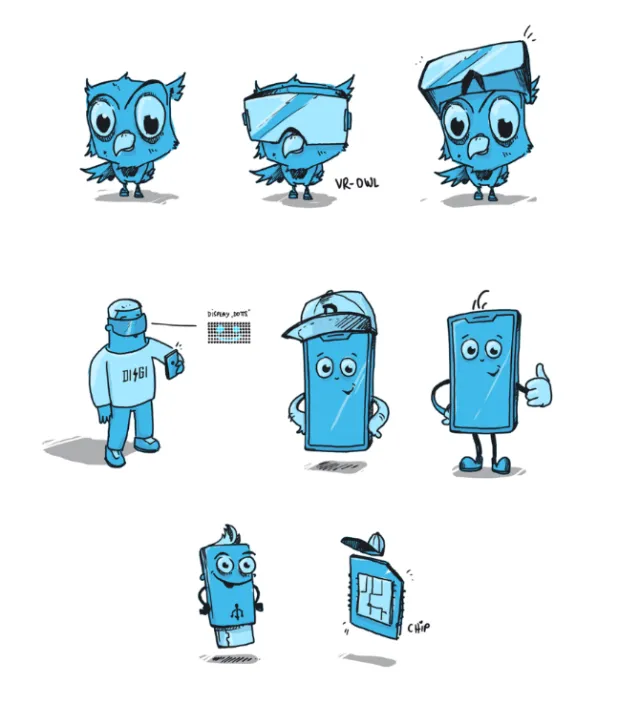 Cartoon illustration of mobile phone accessories