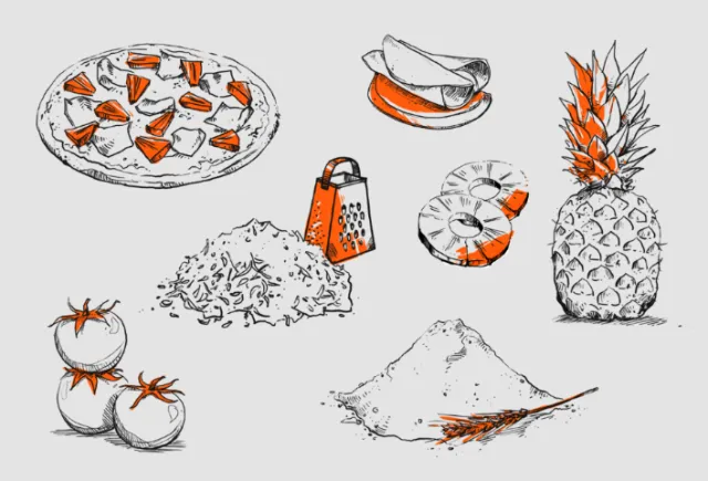 Food illustration of fruits and vegetables