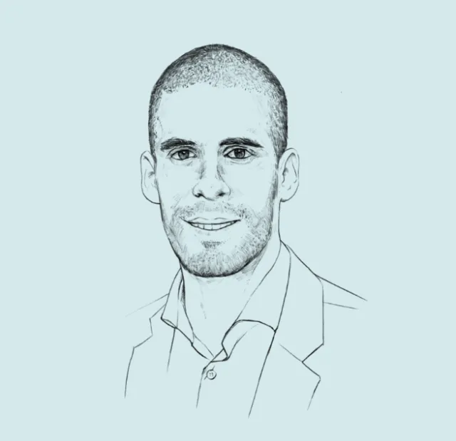 line illustration of bald man