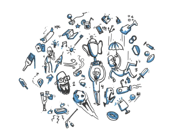 Loose line illustration of different cartoons