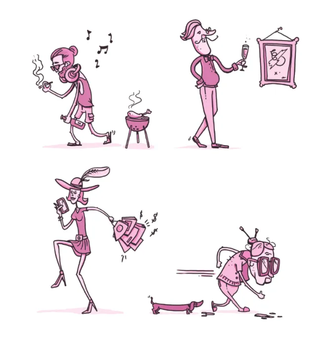Storyboard illustration of people with food
