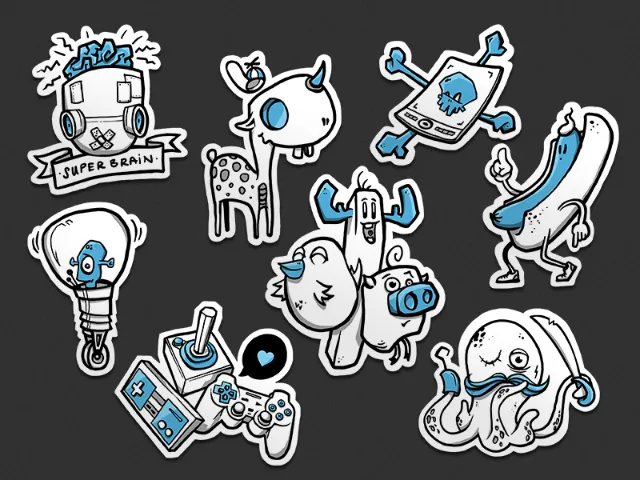 Cartoon stickers of quirky animals and objects by Lukas Bischoff