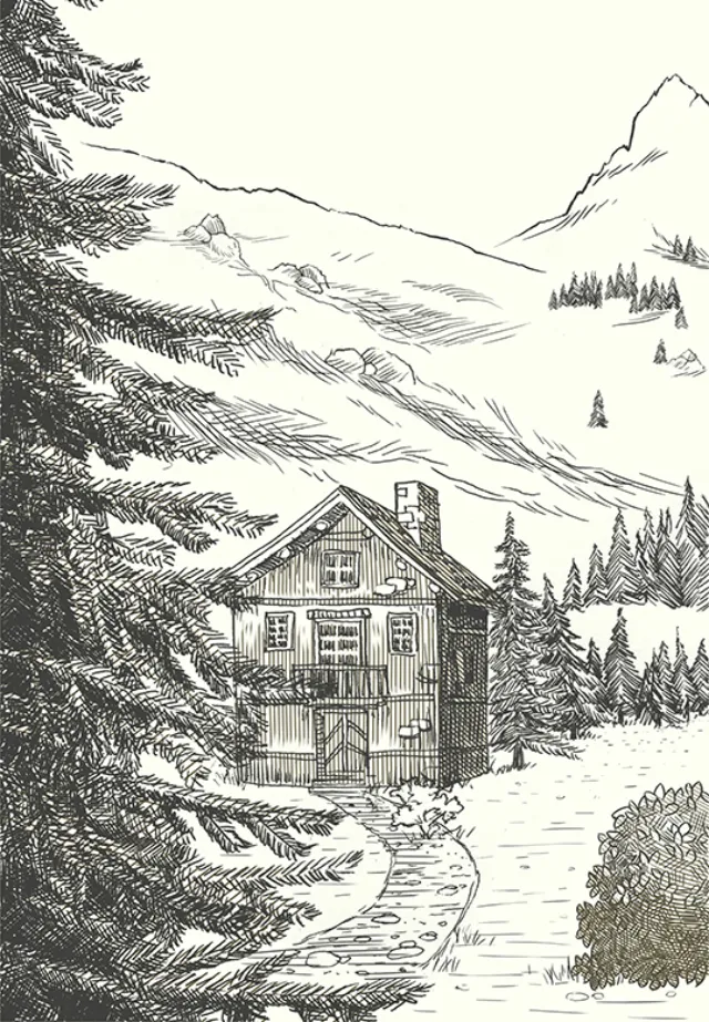 Mountain view line artwork