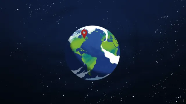 Illustration of Earth with location pin in space by Rino Pelli