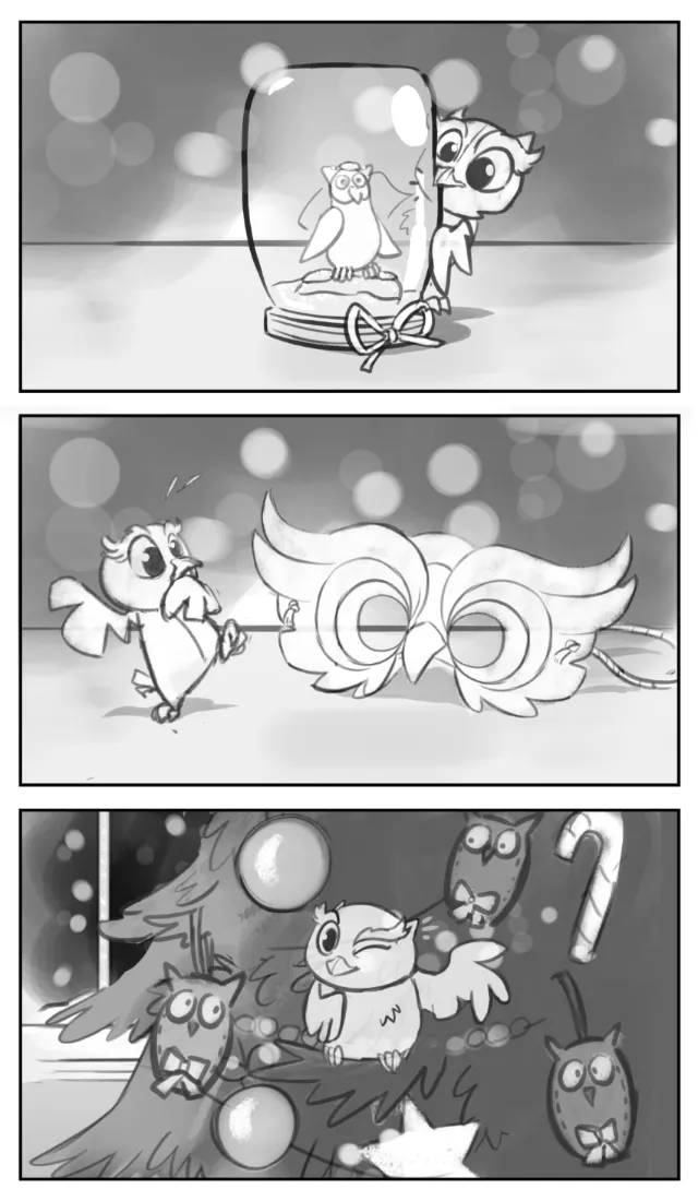 Black and white cartoon comic panels showing animals and objects by Rino Pelli
