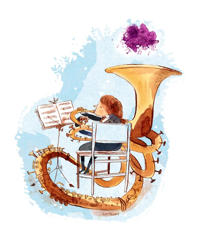 Watercolor drawing of school music concert