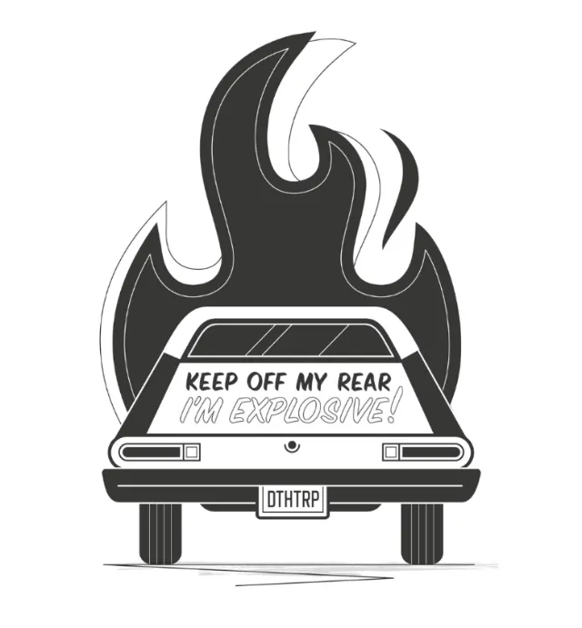Black & White car on flames