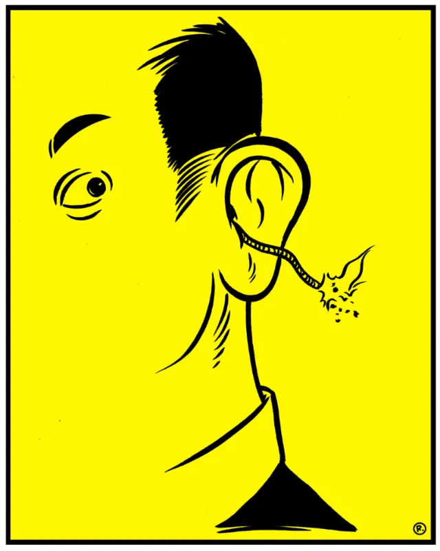 Man with fire in ear