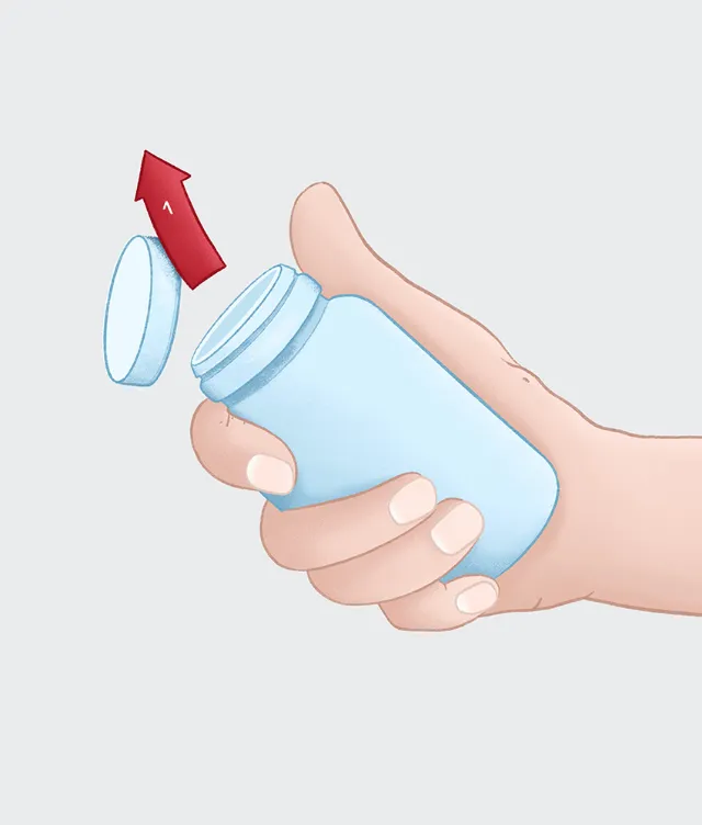 Graphic hand opening small bottle cap