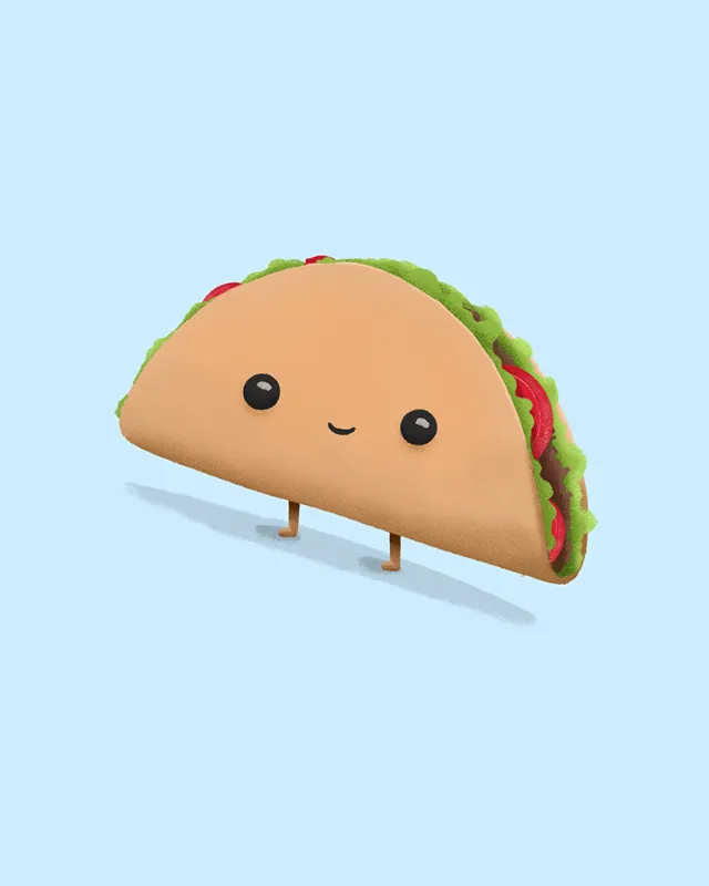 3D smiling taco character with eyes and legs on blue background by Samy Löwe