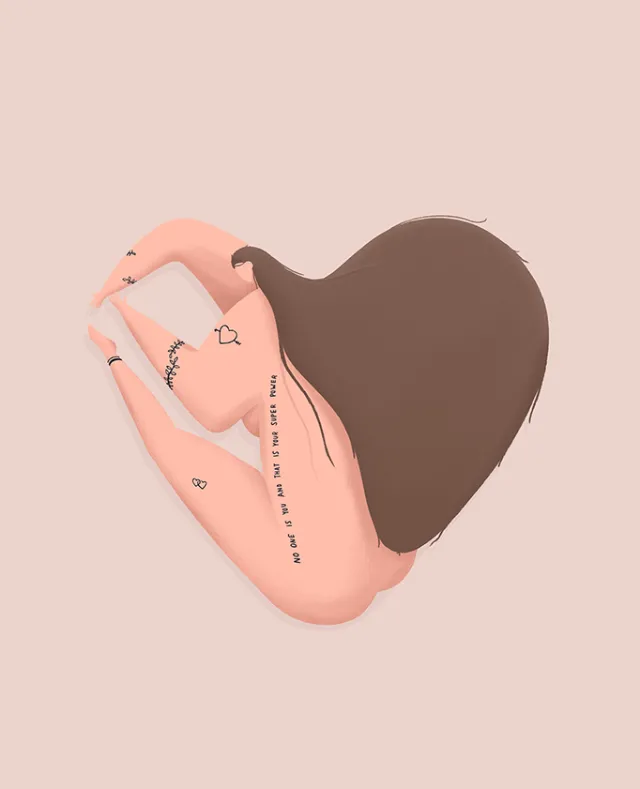 Minimalist illustration of a woman reading with long hair by Samy Löwe