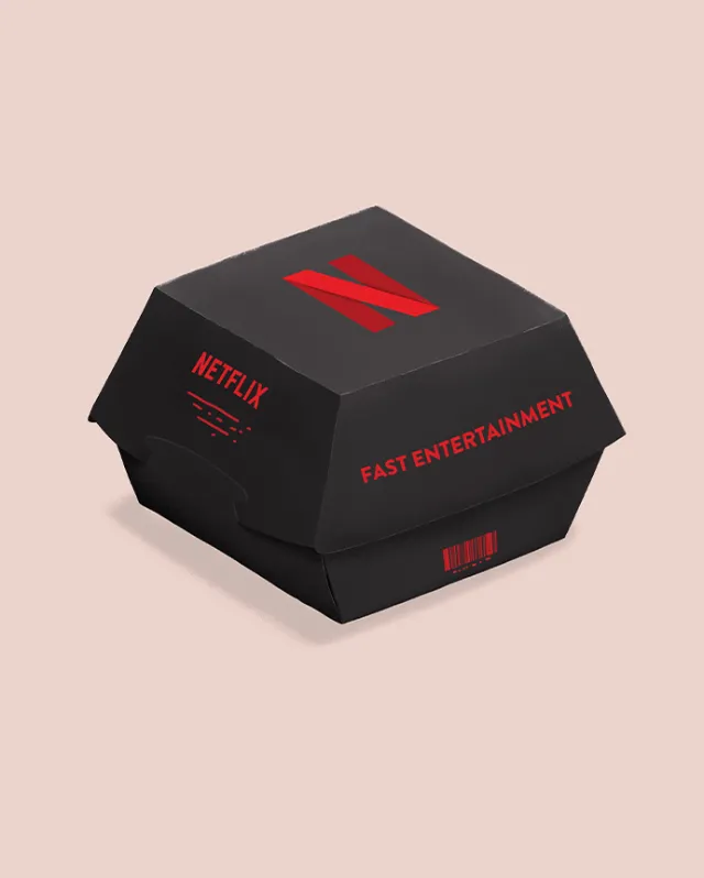 Black food container with Netflix logo and fast entertainment text by Samy Löwe