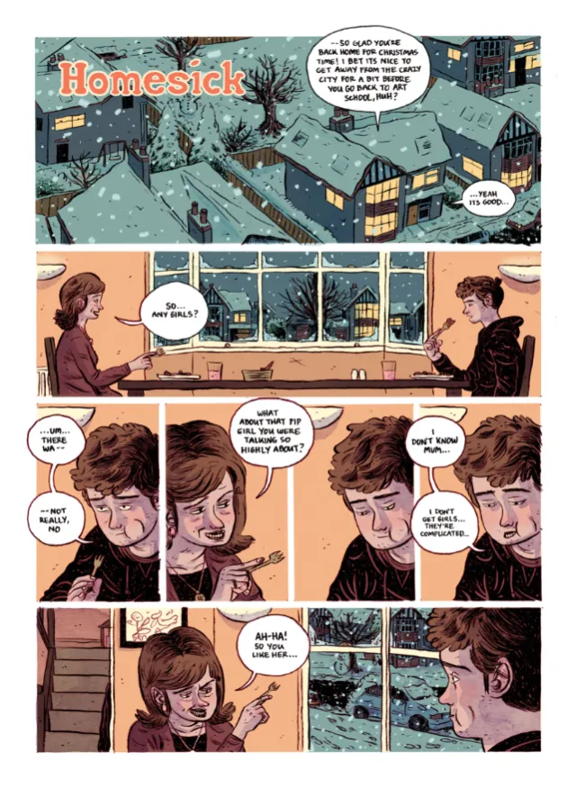 Kid homesick comic illustration