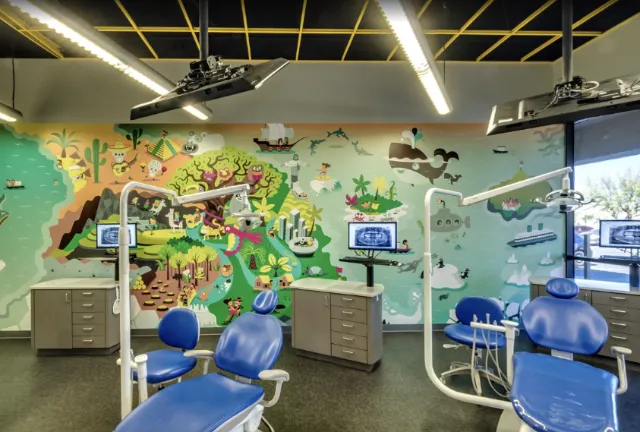 Children wall illustration in dental room