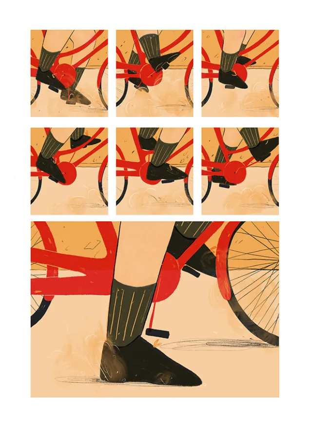 Storyboard illustration of cycle pedal