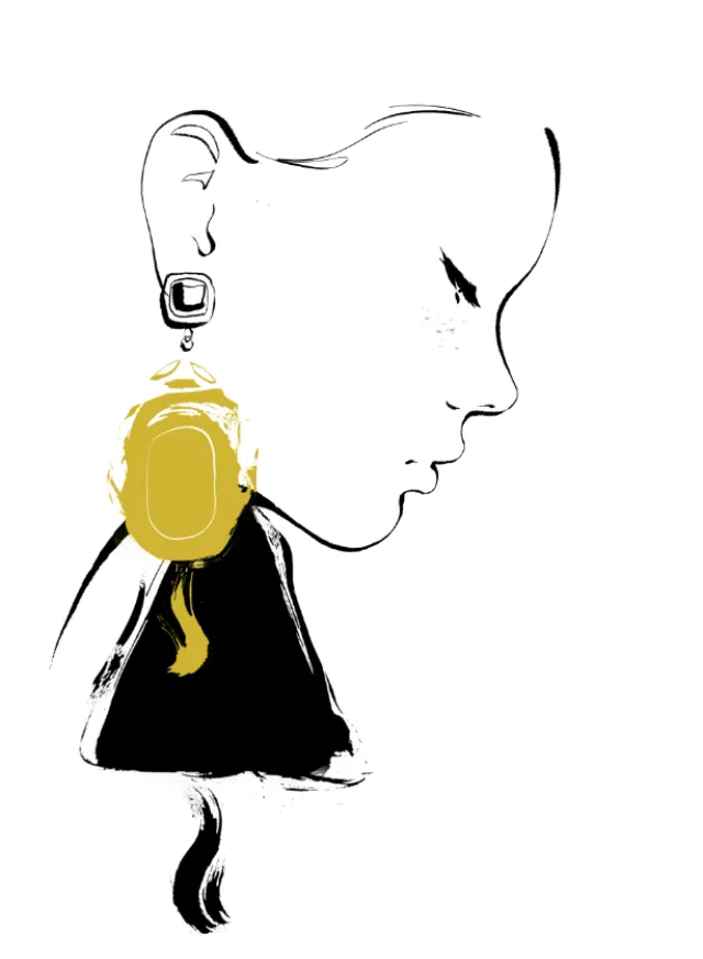Line art of women with golden earrings