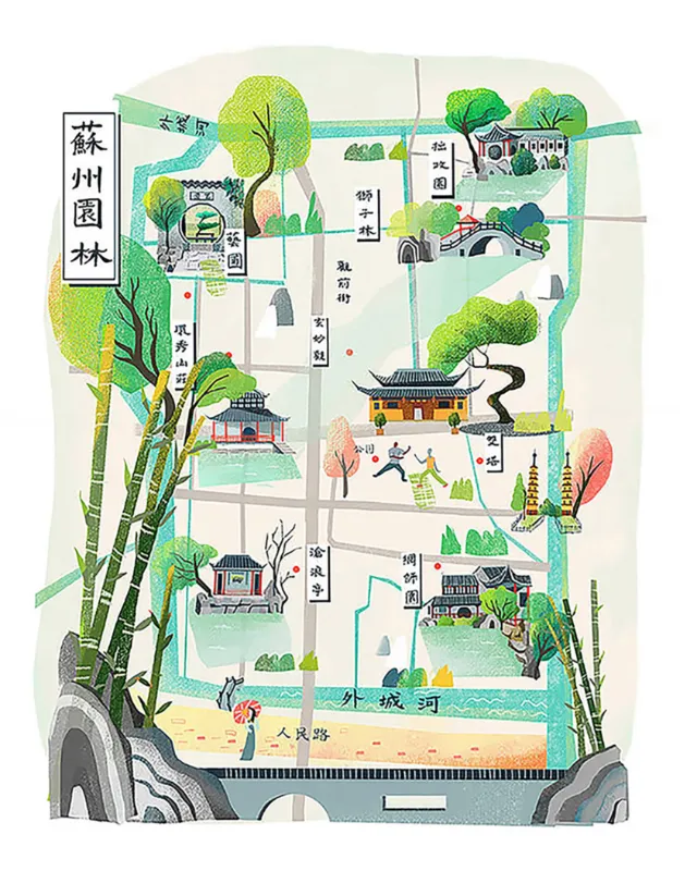 Map illustration of Suzhou Gardens