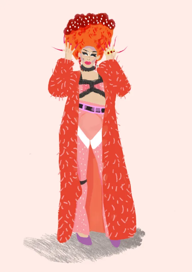 Fashion drawing of woman in red dress