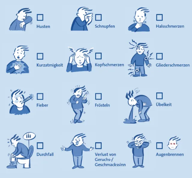 Icons depicting cold and flu symptoms by Björn von Schlippe