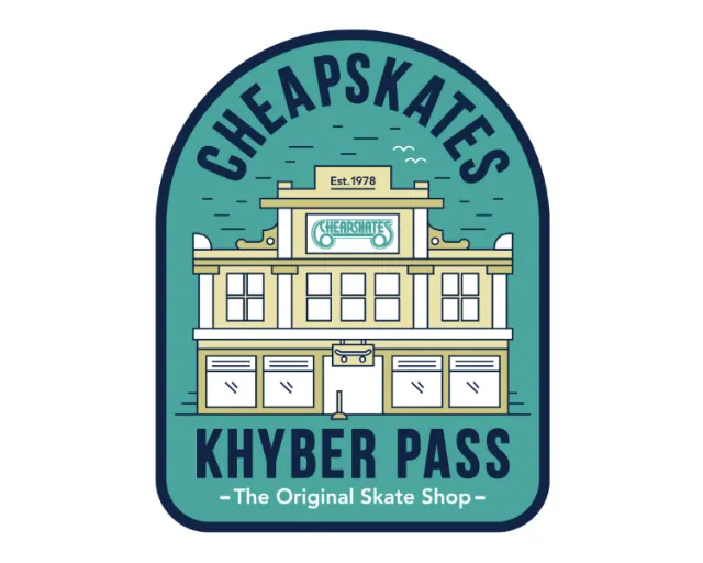 Vintage-style skate shop building at Khyber Pass by Greg Straight