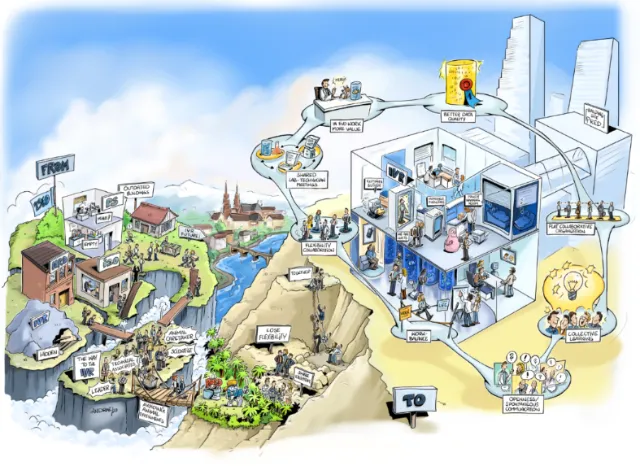 Colorful sketch illustration of city