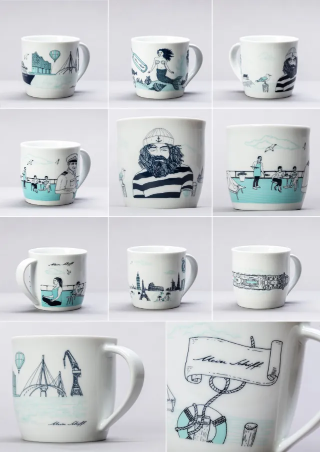 Graphic art on coffee mugs