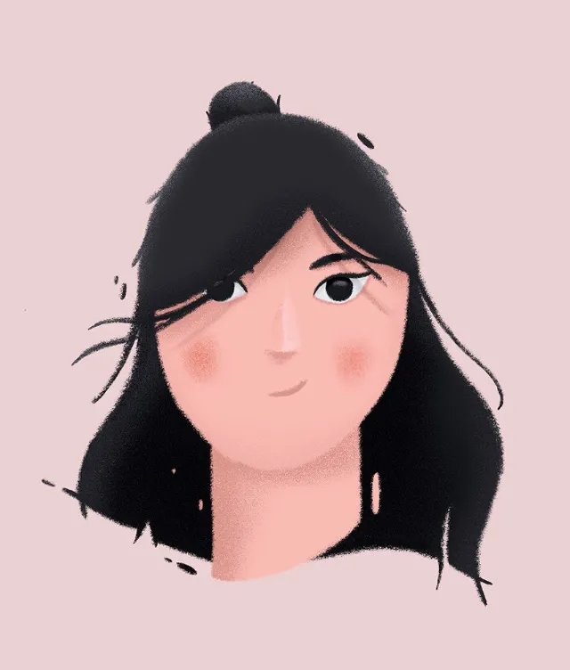 Digital portrait of woman with black hair and rosy cheeks by Samy Löwe