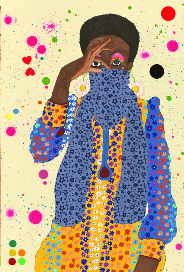 Fashion illustration of colourful floral dress