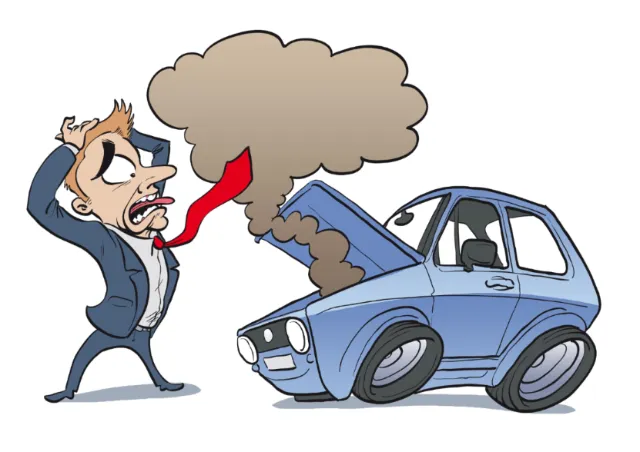 Man shocked by smoking engine and flat tire on car by Carsten Mell